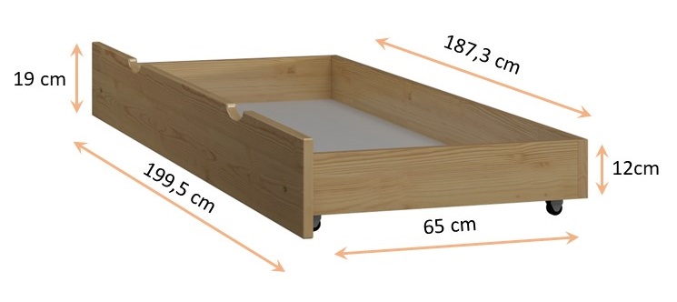 Szuflada pojedyncza pod łóżko - wymiary